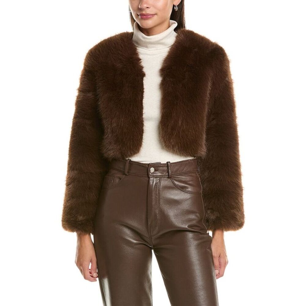 La Fiorentina Womens  Cropped Faux Fur Jacket, Brown